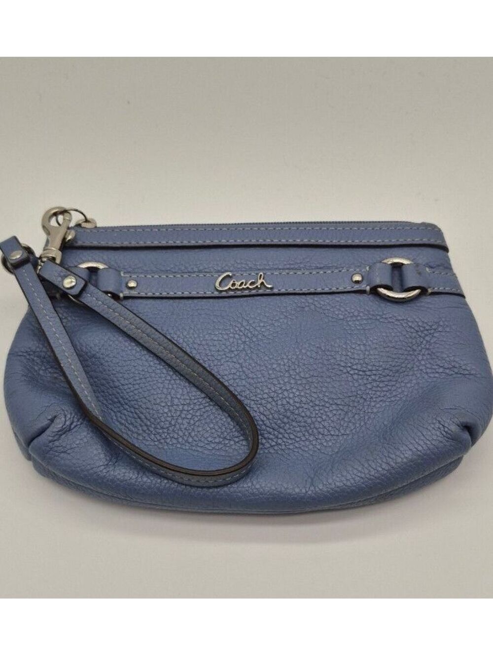 Coach Blue Pebbled Leather Wristlet Clutch Silver Hardware